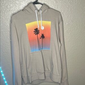 COPY - Tan Hoodie with Palm Tree Sunset Design